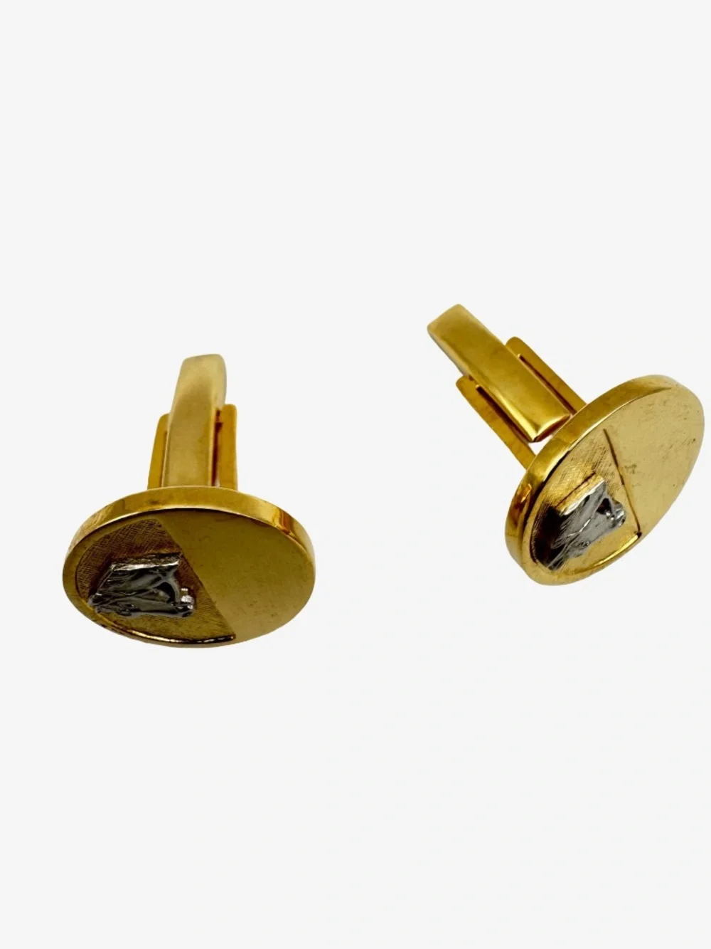 Vintage Horse Head Cufflinks Tie Clip Set Gold Silver Tone Equestrian Triangle